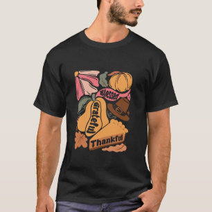 Thankful Blessed Grateful Boho Pumpkin Floral Than T-Shirt