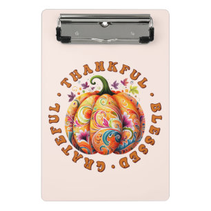 Thankful, Blessed, Grateful Floral Pumpkin Mini Clipboard