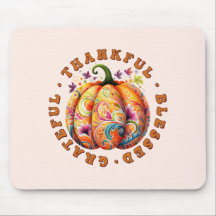 Thankful, Blessed, Grateful Floral Pumpkin Mouse Pad
