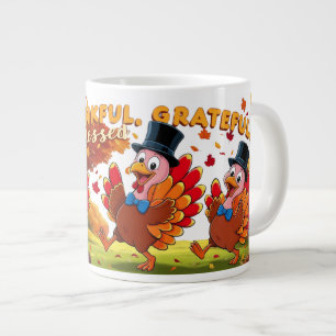 Thankful Blessed Grateful Happy Thanksgiving Large Coffee Mug