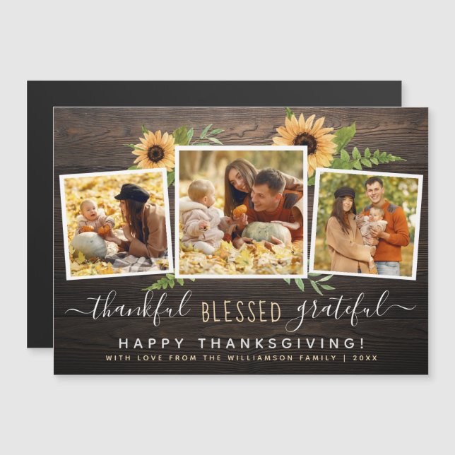 Thankful Blessed Grateful | Thanksgiving Photos Magnetic Invitation (Front/Back)