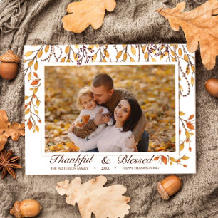 Thankful & Blessed Happy Thanksgiving Fall Foliage Postcard
