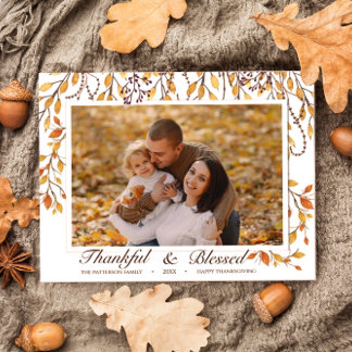 Thankful & Blessed Happy Thanksgiving Fall Foliage Postcard