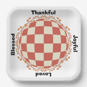 Thankful Blessed Joyful Loved Thanksgiving Dinner Paper Plate