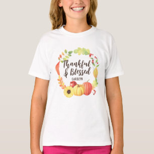 Thankful & Blessed Leaves Pumpkin Thanksgiving T-Shirt