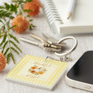 Thankful & Blessed Pumpkin Fall Thanksgiving Key Ring