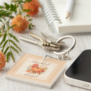 Thankful & Blessed Pumpkin Fall Thanksgiving Key Ring