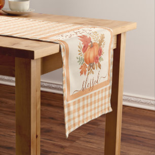 Thankful & Blessed Pumpkin   Fall Thanksgiving  Short Table Runner