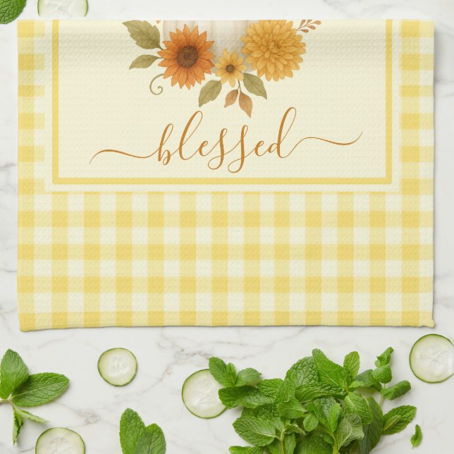 Thankful & Blessed Pumpkin | Fall Thanksgiving  Tea Towel (Folded)