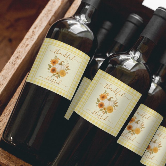 Thankful & Blessed Pumpkin | Fall Thanksgiving  Wine Label (Creator Uploaded)