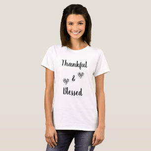 Thankful & Blessed Text with 2 artistic Hearts T-S T-Shirt