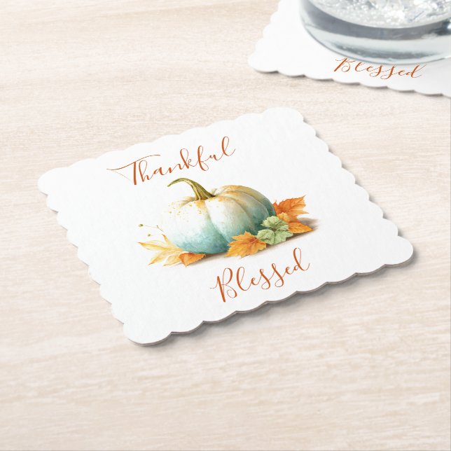 Thankful & Blessed Thanksgiving Paper Coaster (Angled)