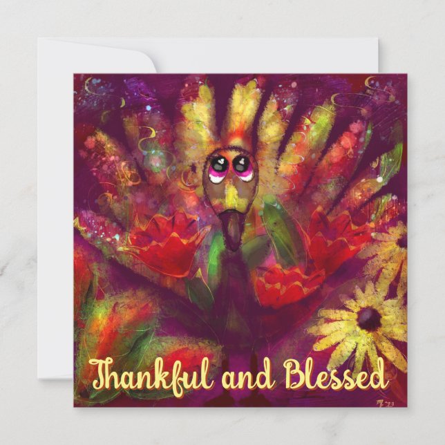 Thankful Blessed Turkey Personalised Thanksgiving Card (Front)