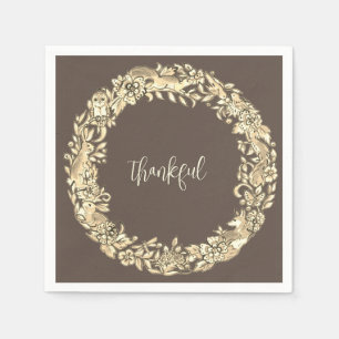 Thankful Brown Woodland Animal Rustic Fall Autumn Napkin