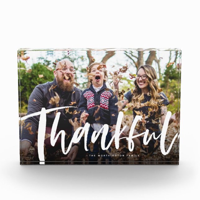 Thankful brush script fall decor photo block (Front)