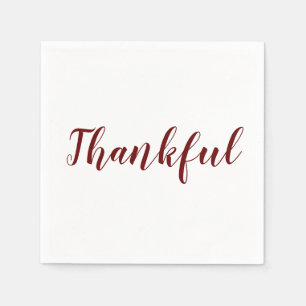 Thankful burgundy maroon white script thanksgiving napkin