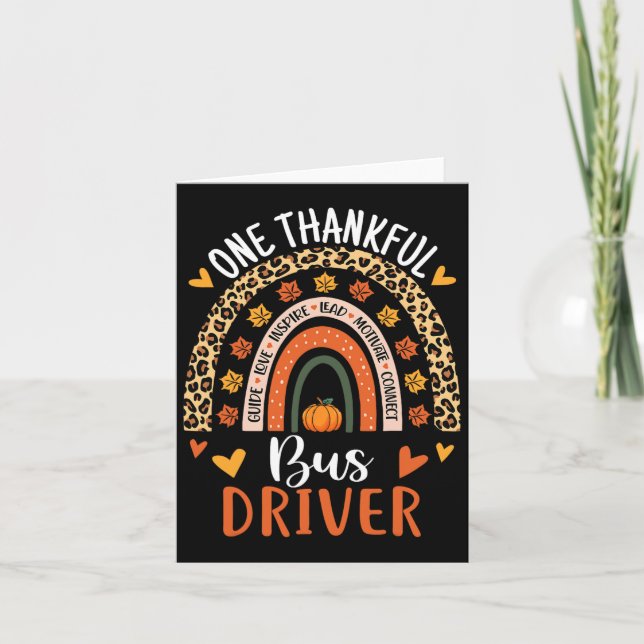 Thankful Bus Driver Thanksgiving Fall School Bus D Card (Front)