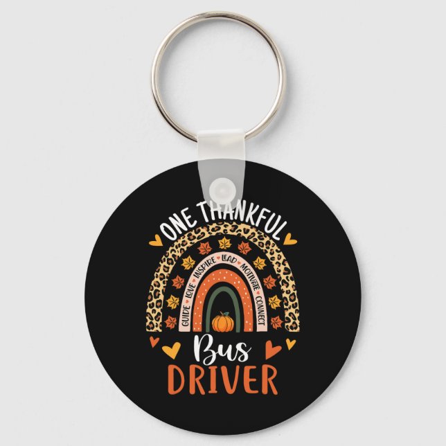 Thankful Bus Driver Thanksgiving Fall School Bus D Key Ring (Front)