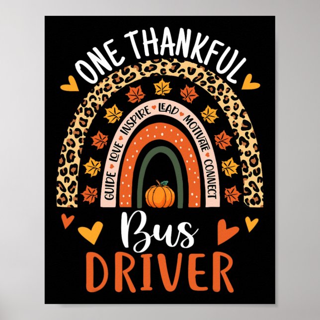 Thankful Bus Driver Thanksgiving Fall School Bus D Poster (Front)