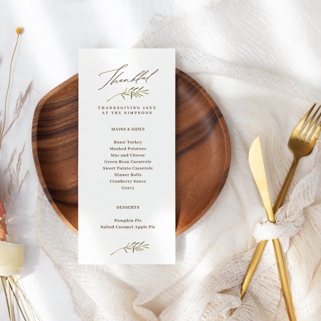 Thankful Calligraphy & Leaves Thanksgiving Menu (Creator Uploaded)