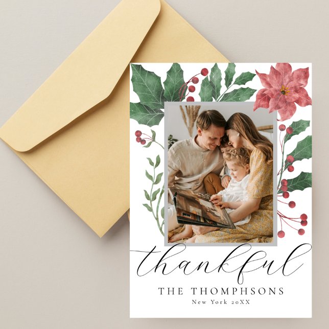 Thankful Chic Winter Botanicals Photo  Holiday Card (Creator Uploaded)