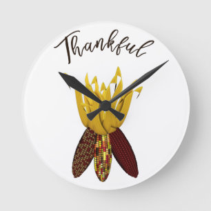 Thankful - Colorful Autumn Indian Corn Round Clock