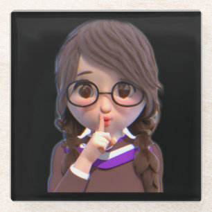 Thankful Cute Shush Librarian Glass Coaster