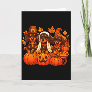 Thankful Dachshund Sausage Dog Thanksgiving Pumpki Card