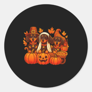 Thankful Dachshund Sausage Dog Thanksgiving Pumpki Classic Round Sticker