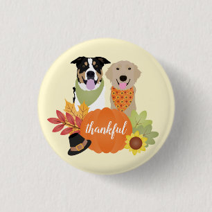 Thankful Dogs Thanksgiving Harvest Pumpkins 3 Cm Round Badge