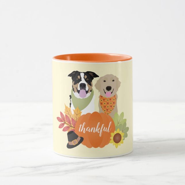 Thankful Dogs Thanksgiving Harvest Pumpkins Mug (Center)