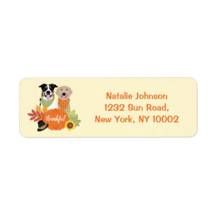 Thankful Dogs Thanksgiving Harvest Pumpkins Return Address Label