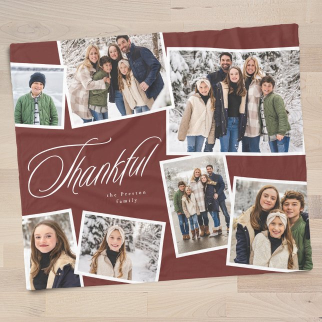 Thankful elegant 7 photo collage maroon fleece blanket (Creator Uploaded)
