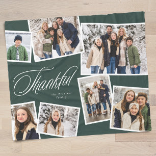 Thankful elegant dark green 7 photo collage fleece blanket