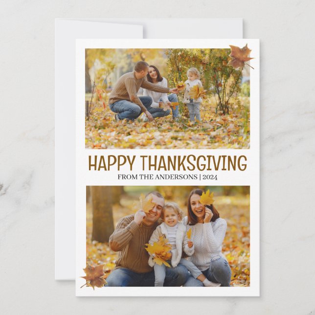 Thankful Elegant Happy thanksgiving family 2 photo Holiday Card (Front)