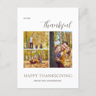 Thankful Elegant Happy thanksgiving family 3 photo Holiday Postcard
