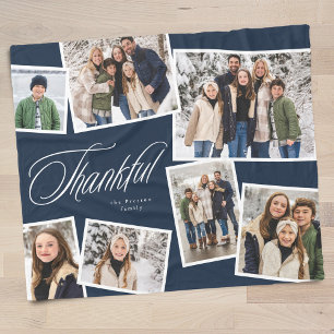 Thankful elegant navy blue 7 photo collage fleece blanket