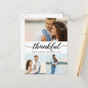 Thankful elegant script wedding photo Thank you Postcard