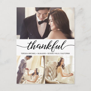 Thankful elegant script wedding photo Thank you Postcard
