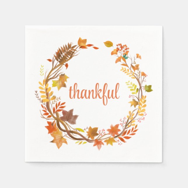 Thankful Fall Colours Autumn Modern Thanksgiving Napkin (Front)