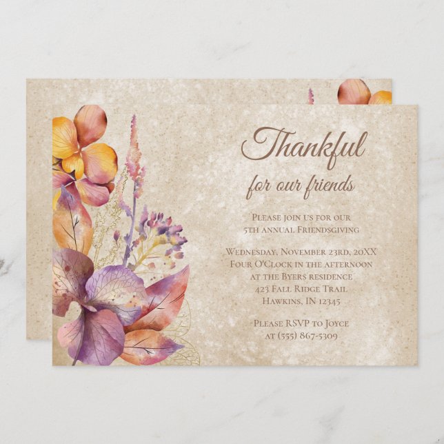 Thankful Fall Foliage Thanksgiving Friendsgiving Invitation (Front/Back)