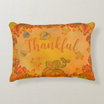 Thankful Fall Leaves & Pumpkin Thanksgiving Pillow