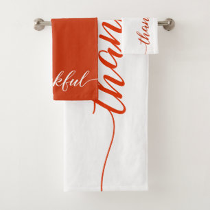 Thankful Fall Orange Modern Script Bath Towel Set