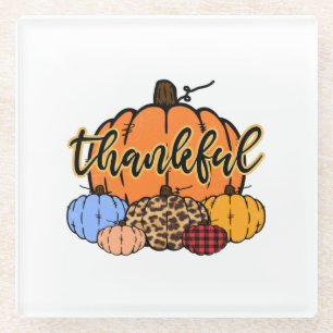 Thankful Fall Pumpkins Design Glass Coaster