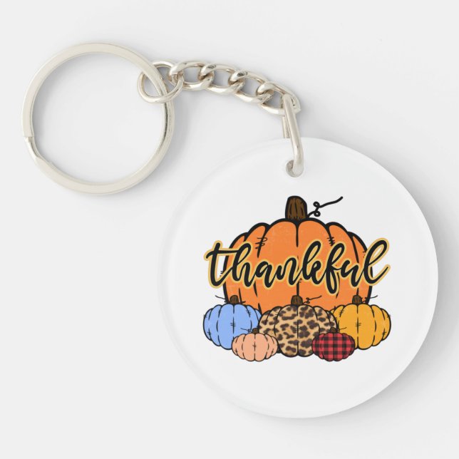 Thankful Fall Pumpkins Design Key Ring (Front)