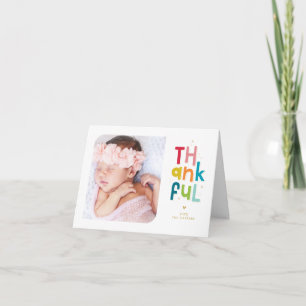 THANKFUL FAMILY PHOTO modern bright colourful  Holiday Card