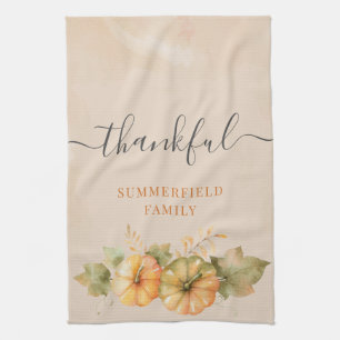 Thankful Family Pumpkin Thanksgiving Dinner Fall Tea Towel