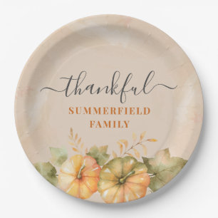 Thankful Family Pumpkin Thanksgiving Dinner Paper Plate