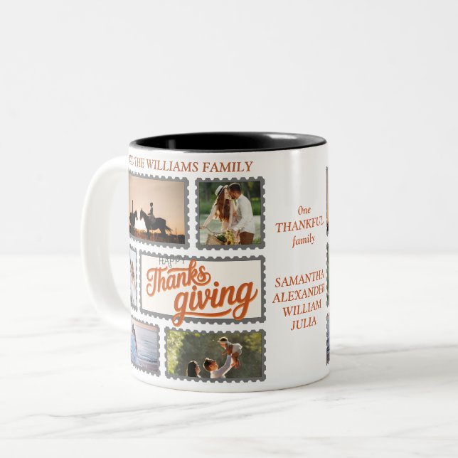 Thankful Family Thanksgiving Photo Collage Party Two-Tone Coffee Mug (Front Left)