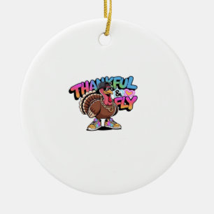 Thankful & Fly Turkey � Colourful Urban Cartoon Ov Ceramic Ornament